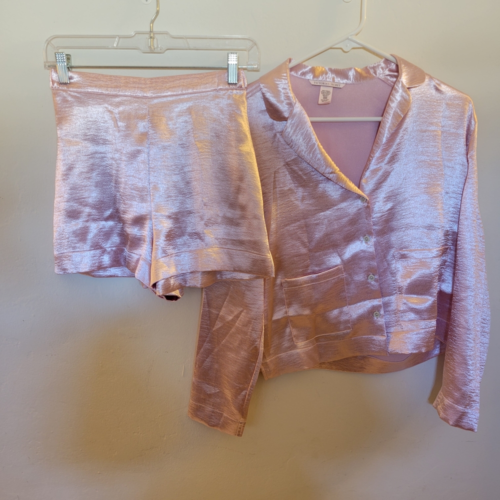 Victoria's Secret Lavender-Pink Satin Feel Pajama Short Set.